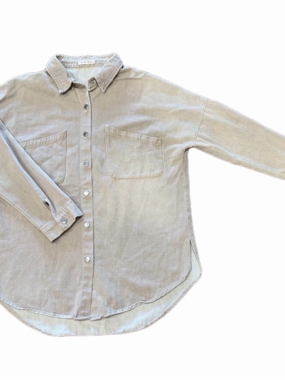 Relaxed Fit Beige Corduroy Button-Down Shirt